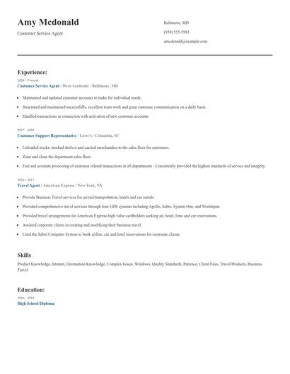 Customer Service Agent Resume