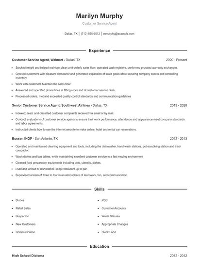 Customer Service Agent Resume
