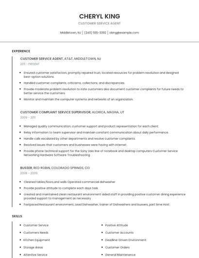 Customer Service Agent Resume
