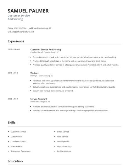 Customer Service And Serving Resume