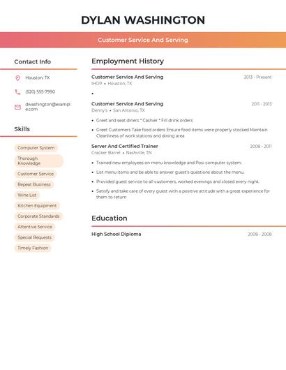 Customer Service And Serving Resume