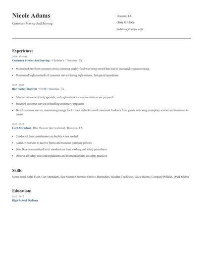 Customer Service And Serving Resume