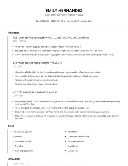 Customer Service Reprensentative Resume