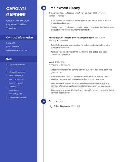 Customer Service Representative Teacher Resume