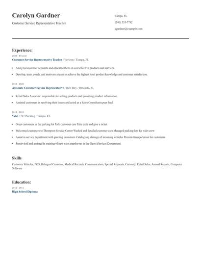 Customer Service Representative Teacher Resume