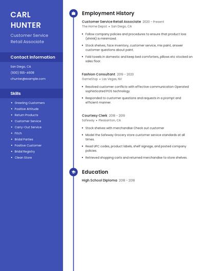Customer Service Retail Associate Resume
