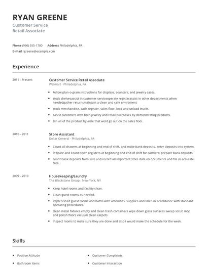 Customer Service Retail Associate Resume