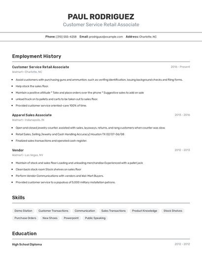 Customer Service Retail Associate Resume