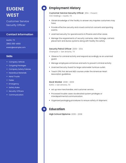 Customer Service Security Officer Resume