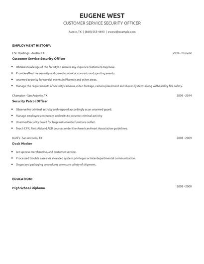 Customer Service Security Officer Resume