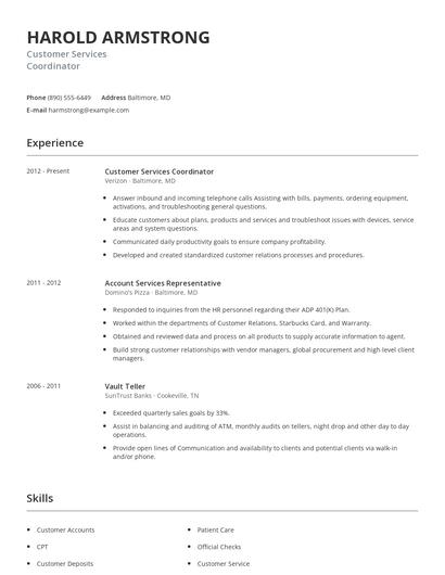 Customer Services Coordinator Resume