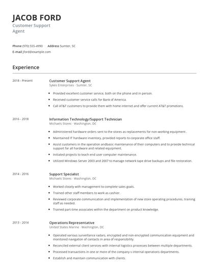 Customer Support Agent Resume
