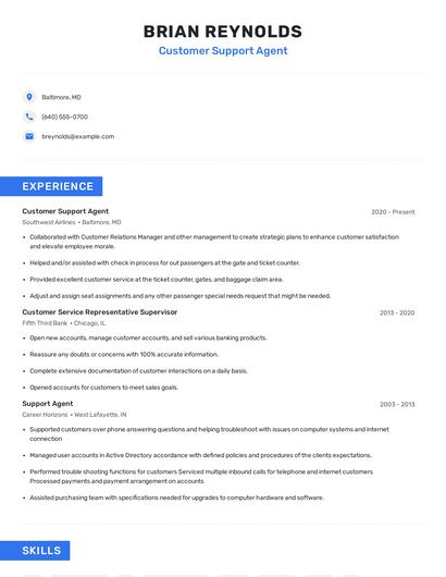Customer Support Agent Resume