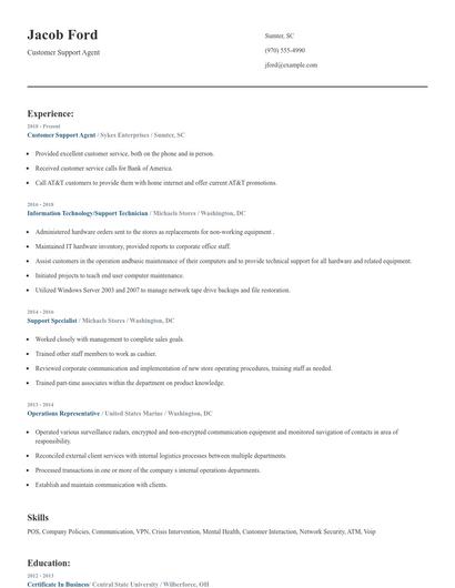 Customer Support Agent Resume
