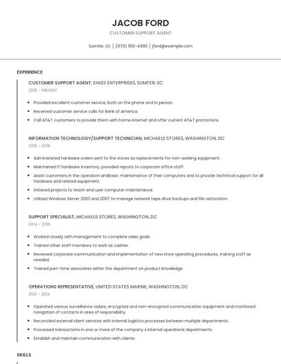 Customer Support Agent Resume
