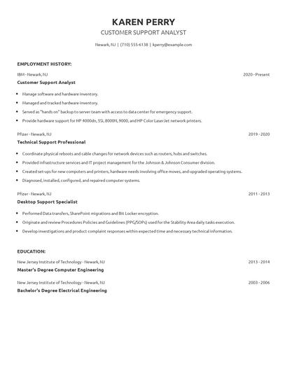 Customer Support Analyst Resume
