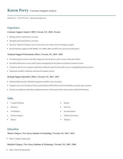 Customer Support Analyst Resume