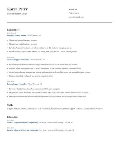 Customer Support Analyst Resume