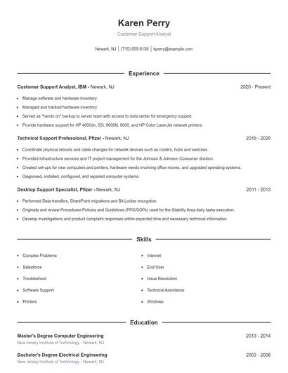Customer Support Analyst Resume