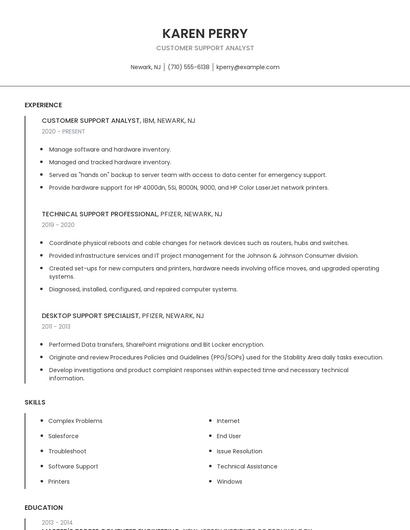Customer Support Analyst Resume