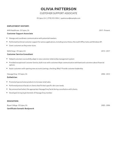 Customer Support Associate Resume
