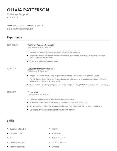 Customer Support Associate Resume