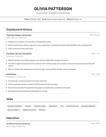 Customer Support Associate Resume