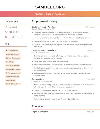 Customer Support Associate Resume