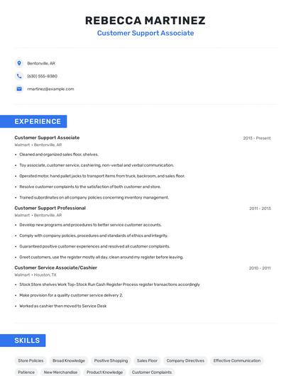 Customer Support Associate Resume
