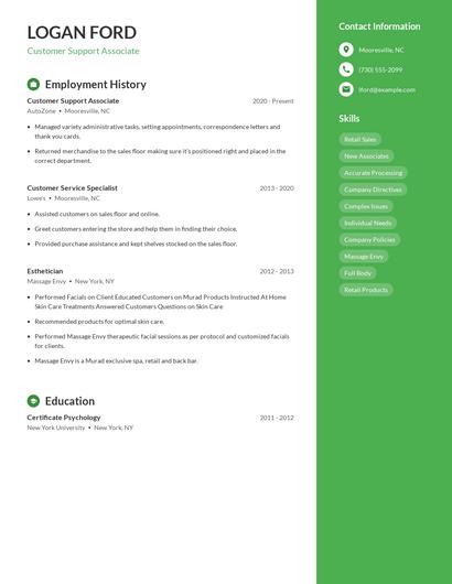 Customer Support Associate Resume