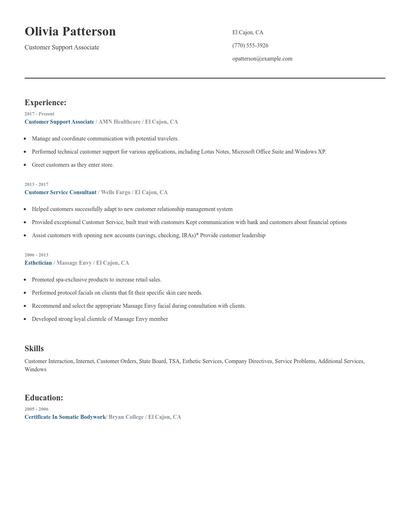 Customer Support Associate Resume
