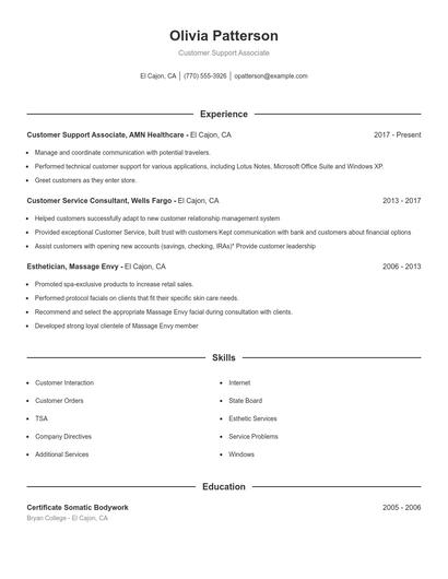 Customer Support Associate Resume