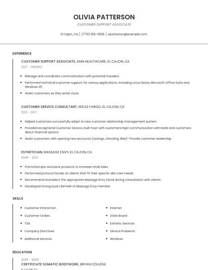 Customer Support Associate Resume
