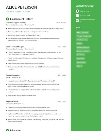 Customer Support Manager Resume