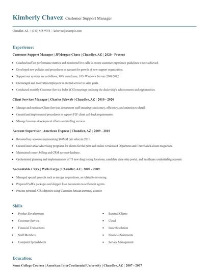 Customer Support Manager Resume