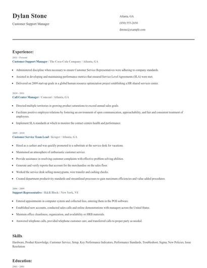 Customer Support Manager Resume