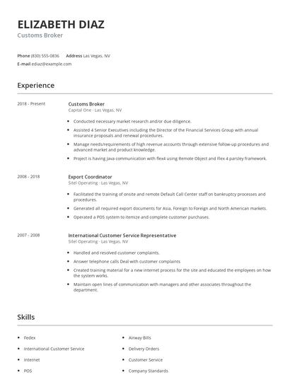 Customs Broker Resume