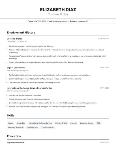 Customs Broker Resume