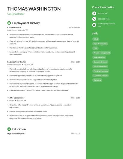 Customs Broker Resume