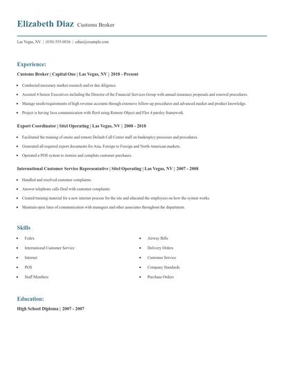 Customs Broker Resume