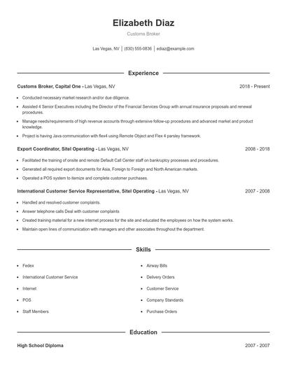Customs Broker Resume
