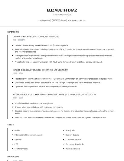 Customs Broker Resume