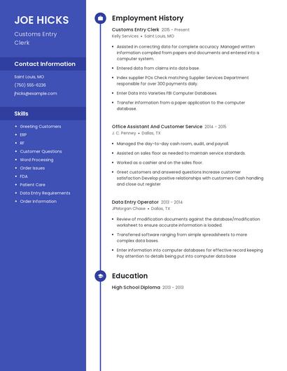 Customs Entry Clerk Resume