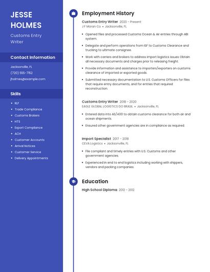 Customs Entry Writer Resume