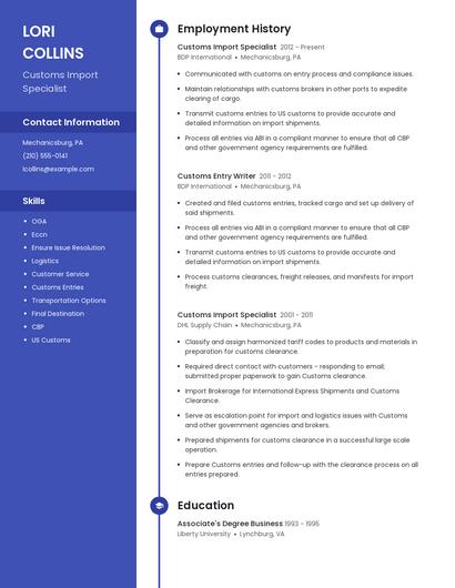 Customs Import Specialist Resume