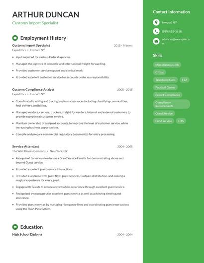 Customs Import Specialist Resume