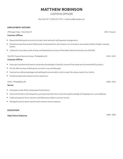 Customs Officer Resume