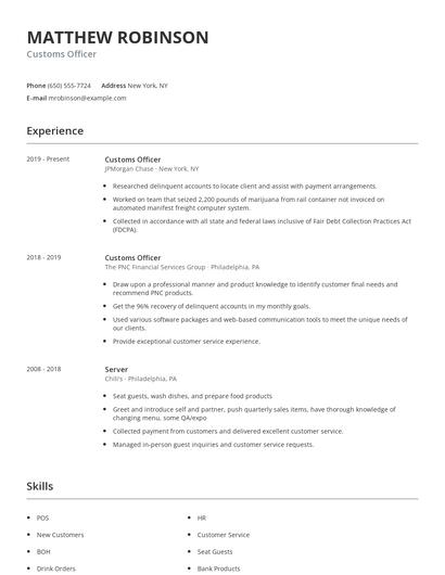 Customs Officer Resume