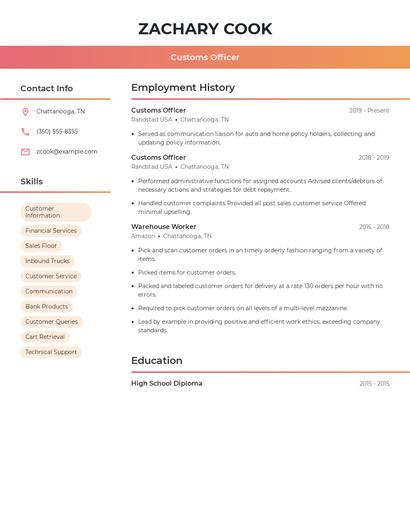 Customs Officer Resume