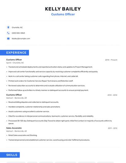 Customs Officer Resume